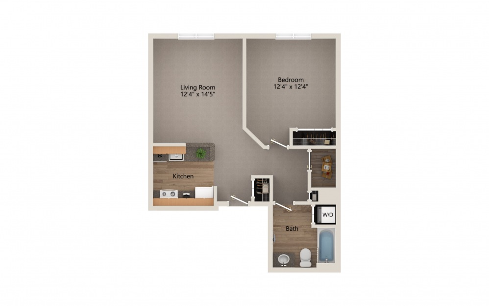 Classic 1 Bedroom/ 1Bath - 1 bedroom floorplan layout with 1 bath and 690 square feet.