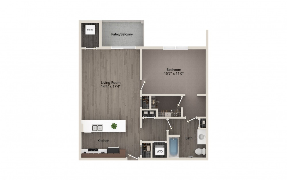 Premium 1B/1B - 1 bedroom floorplan layout with 1 bath and 865 square feet.